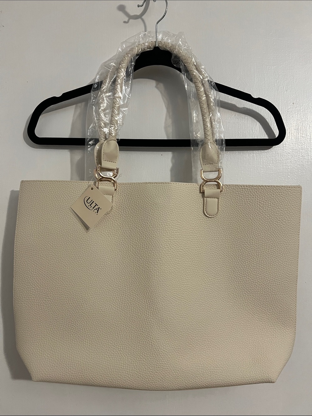 Ulta Beauty Cream Pebbled Tote with Braided Handles